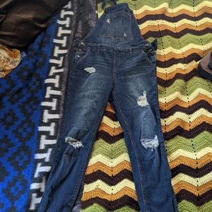 Distressed overalls
